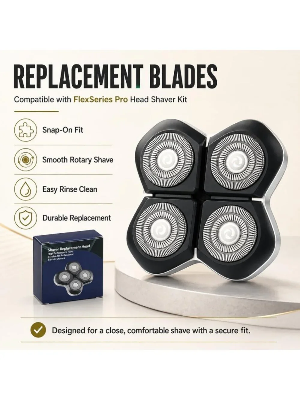 3-Pack Replacement Shaver Heads for Flex Series Pro, Smooth Shaving Blades